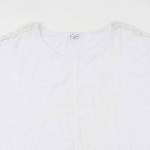 Classics Womens White Polyester Basic T-Shirt Size 16 Round Neck