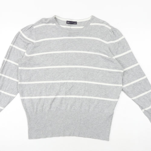 Marks and Spencer Womens Grey Round Neck Striped Viscose Pullover Jumper Size 18