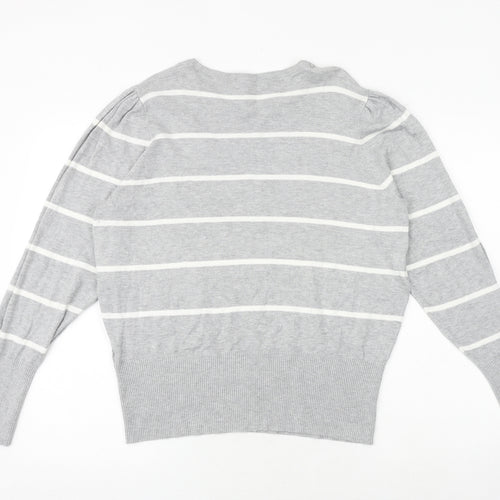 Marks and Spencer Womens Grey Round Neck Striped Viscose Pullover Jumper Size 18