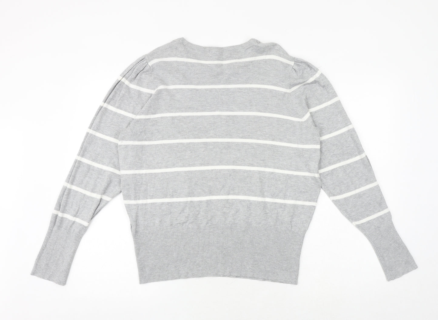 Marks and Spencer Womens Grey Round Neck Striped Viscose Pullover Jumper Size 18