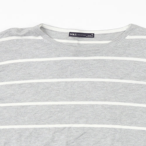 Marks and Spencer Womens Grey Round Neck Striped Viscose Pullover Jumper Size 18