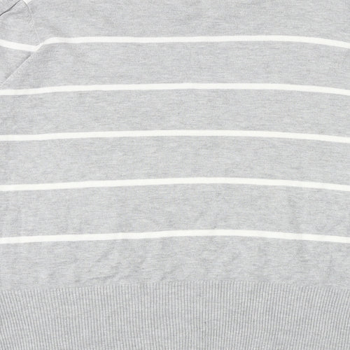 Marks and Spencer Womens Grey Round Neck Striped Viscose Pullover Jumper Size 18