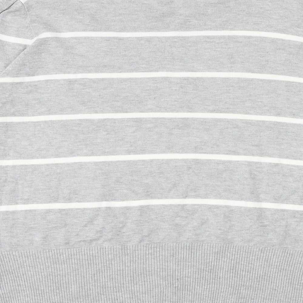 Marks and Spencer Womens Grey Round Neck Striped Viscose Pullover Jumper Size 18