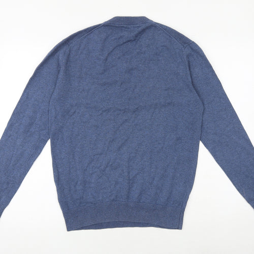 Jeff Banks Mens Blue V-Neck Cotton Pullover Jumper Size S Long Sleeve