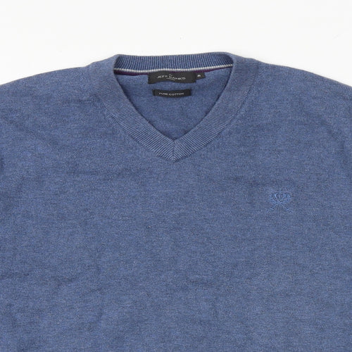 Jeff Banks Mens Blue V-Neck Cotton Pullover Jumper Size S Long Sleeve