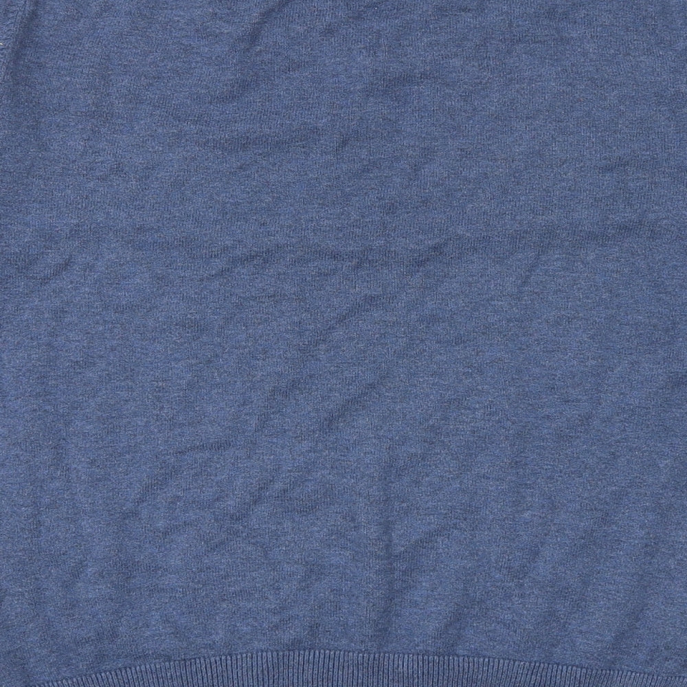 Jeff Banks Mens Blue V-Neck Cotton Pullover Jumper Size S Long Sleeve
