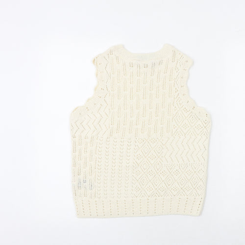 Marks and Spencer Womens Ivory Round Neck Geometric Cotton Vest Jumper Size S