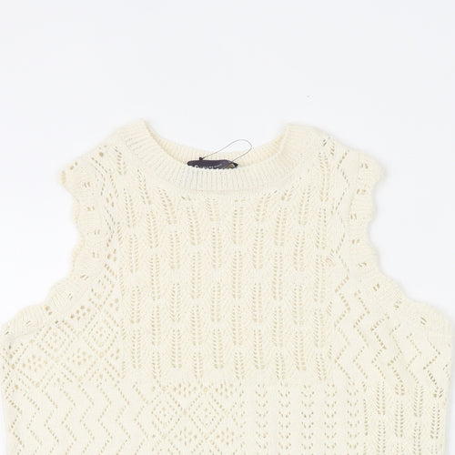 Marks and Spencer Womens Ivory Round Neck Geometric Cotton Vest Jumper Size S