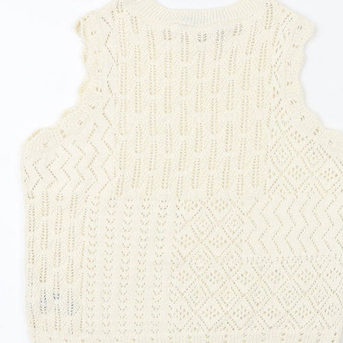 Marks and Spencer Womens Ivory Round Neck Geometric Cotton Vest Jumper Size S