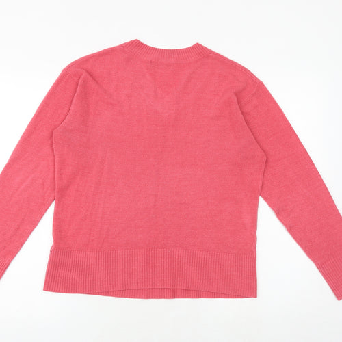 Marks and Spencer Womens Pink V-Neck Acrylic Pullover Jumper Size 12