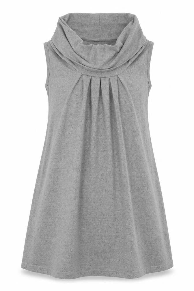 Front view of Apricot women’s grey polyester a-line, size UK 10, roll neck pullover
