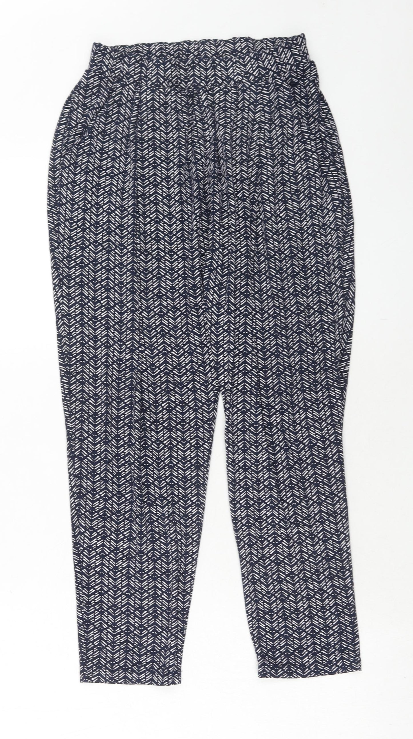 Marks and Spencer Womens Blue Geometric Viscose Trousers Size 10 Regular