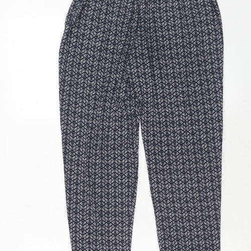 Marks and Spencer Womens Blue Geometric Viscose Trousers Size 10 Regular