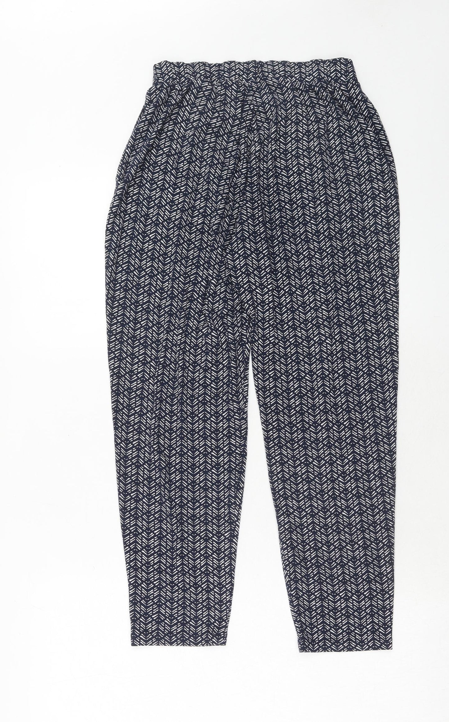 Marks and Spencer Womens Blue Geometric Viscose Trousers Size 10 Regular