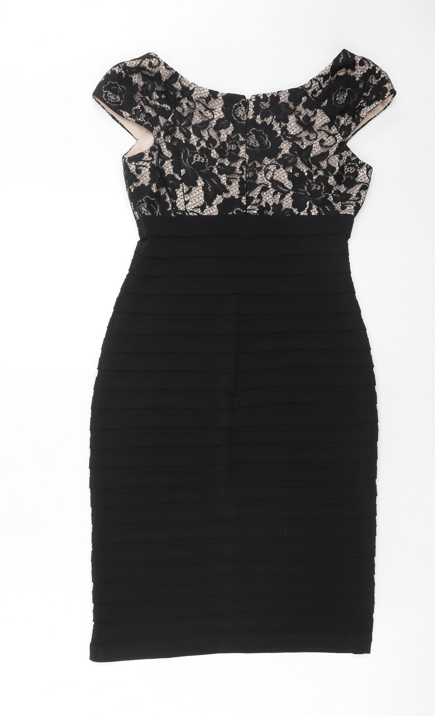 Linea Womens Black Floral Polyester Bodycon Size 8 V-Neck Zip