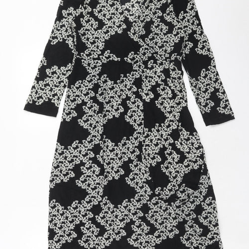 FLOWER Womens Black Geometric Polyester Trapeze & Swing Size 12 V-Neck Pullover