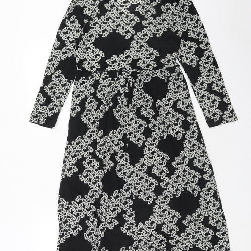 FLOWER Womens Black Geometric Polyester Trapeze & Swing Size 12 V-Neck Pullover