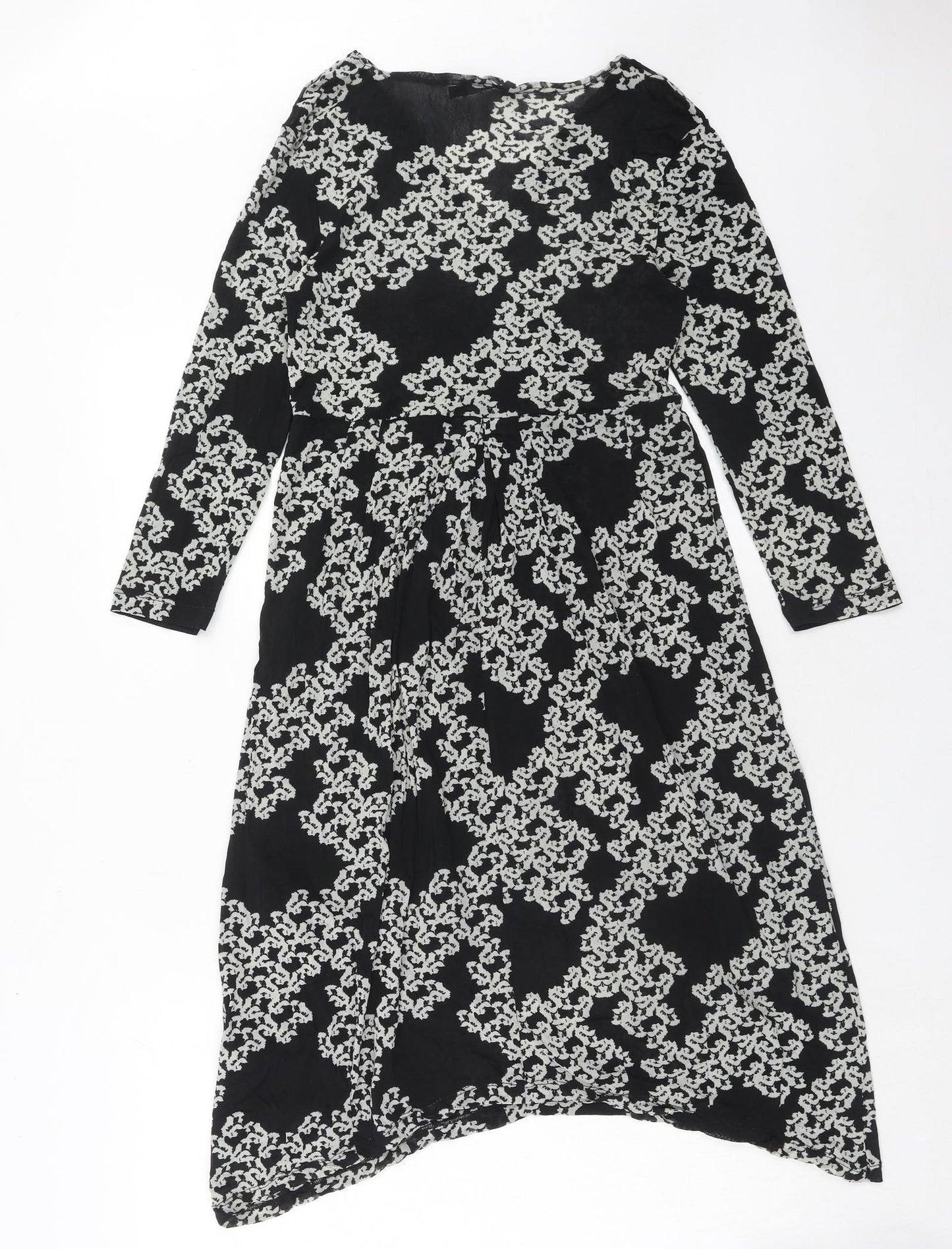 FLOWER Womens Black Geometric Polyester Trapeze & Swing Size 12 V-Neck Pullover
