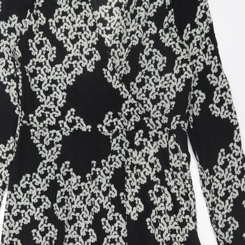 FLOWER Womens Black Geometric Polyester Trapeze & Swing Size 12 V-Neck Pullover