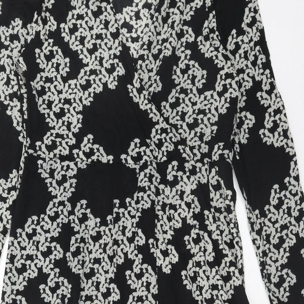 FLOWER Womens Black Geometric Polyester Trapeze & Swing Size 12 V-Neck Pullover