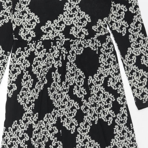 FLOWER Womens Black Geometric Polyester Trapeze & Swing Size 12 V-Neck Pullover