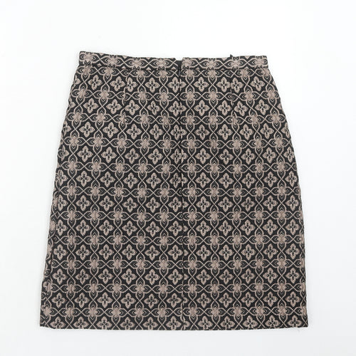 Marks and Spencer Womens Brown Geometric Polyester A-Line Skirt Size 10 Zip - Mosaic Print
