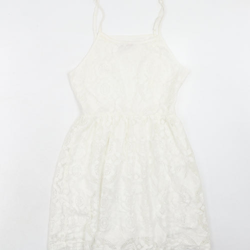 Pink Boutique Womens White Polyester Slip Dress Size 10 Scoop Neck Zip