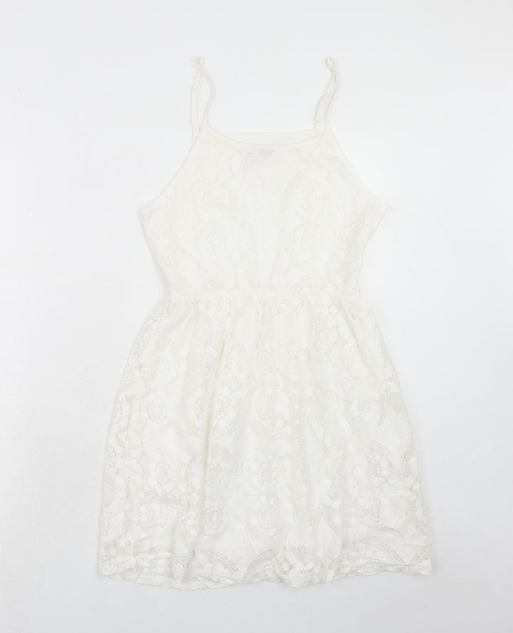 Pink Boutique Womens White Polyester Slip Dress Size 10 Scoop Neck Zip