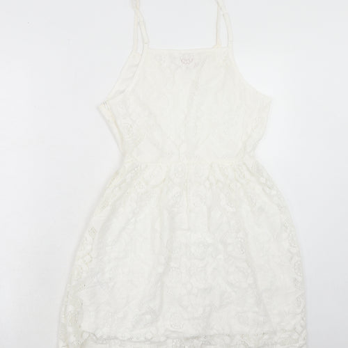 Pink Boutique Womens White Polyester Slip Dress Size 10 Scoop Neck Zip