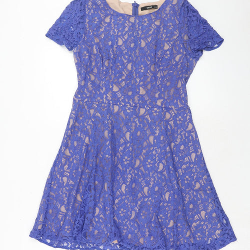 Oasis Womens Purple Polyester Fit & Flare Size 14 Boat Neck Zip