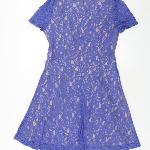 Oasis Womens Purple Polyester Fit & Flare Size 14 Boat Neck Zip