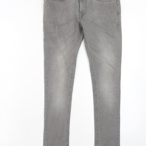 River Island Mens Grey Cotton Skinny Jeans Size 26 in Regular Zip