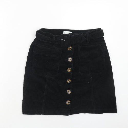 Warehouse Womens Black Cotton Mini Skirt Size 10 Zip