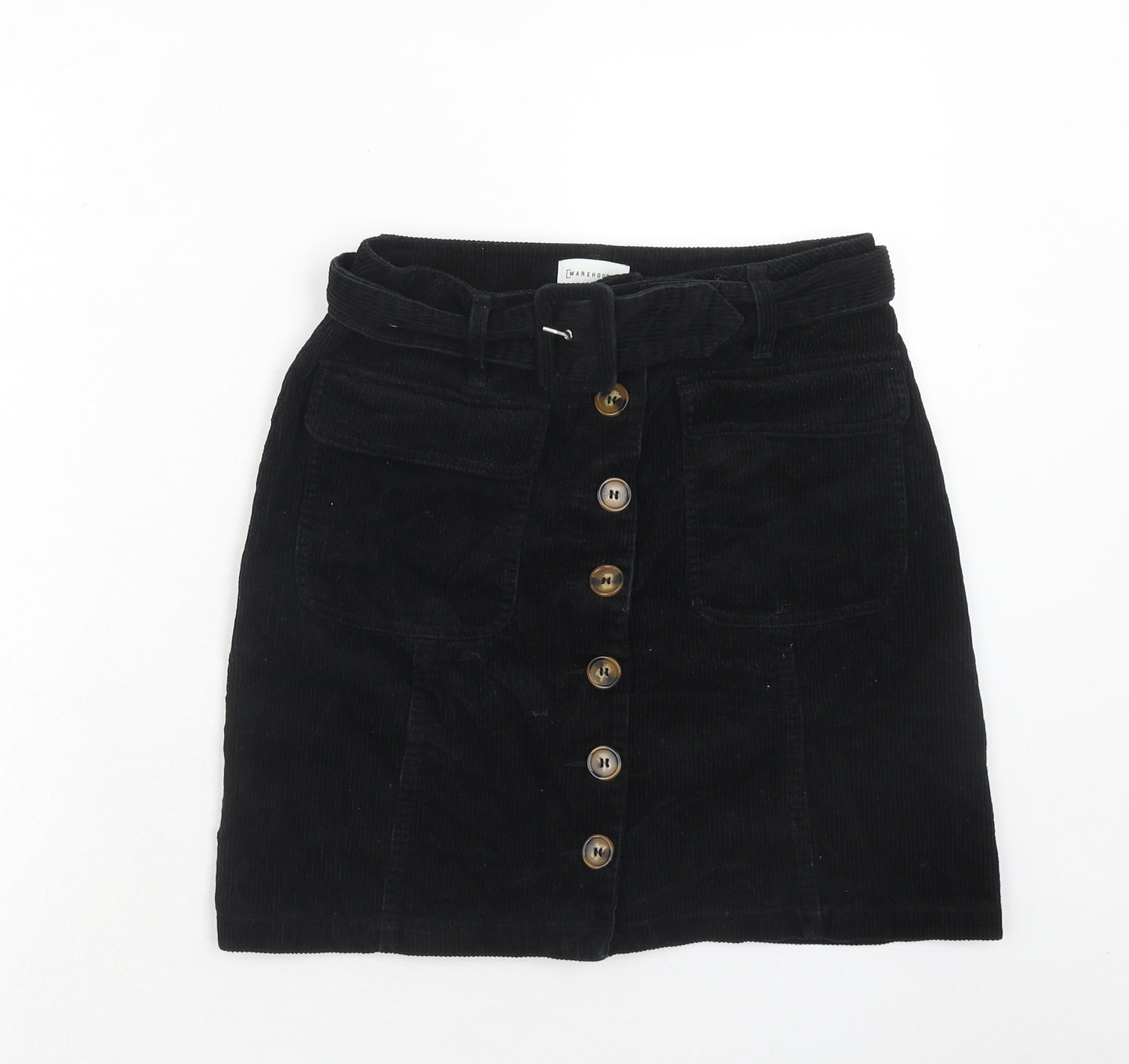 Warehouse Womens Black Cotton Mini Skirt Size 10 Zip