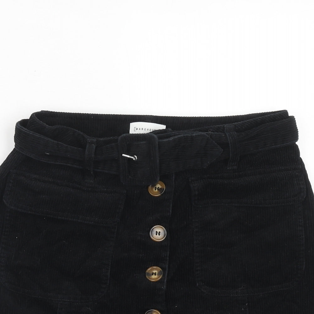 Warehouse Womens Black Cotton Mini Skirt Size 10 Zip
