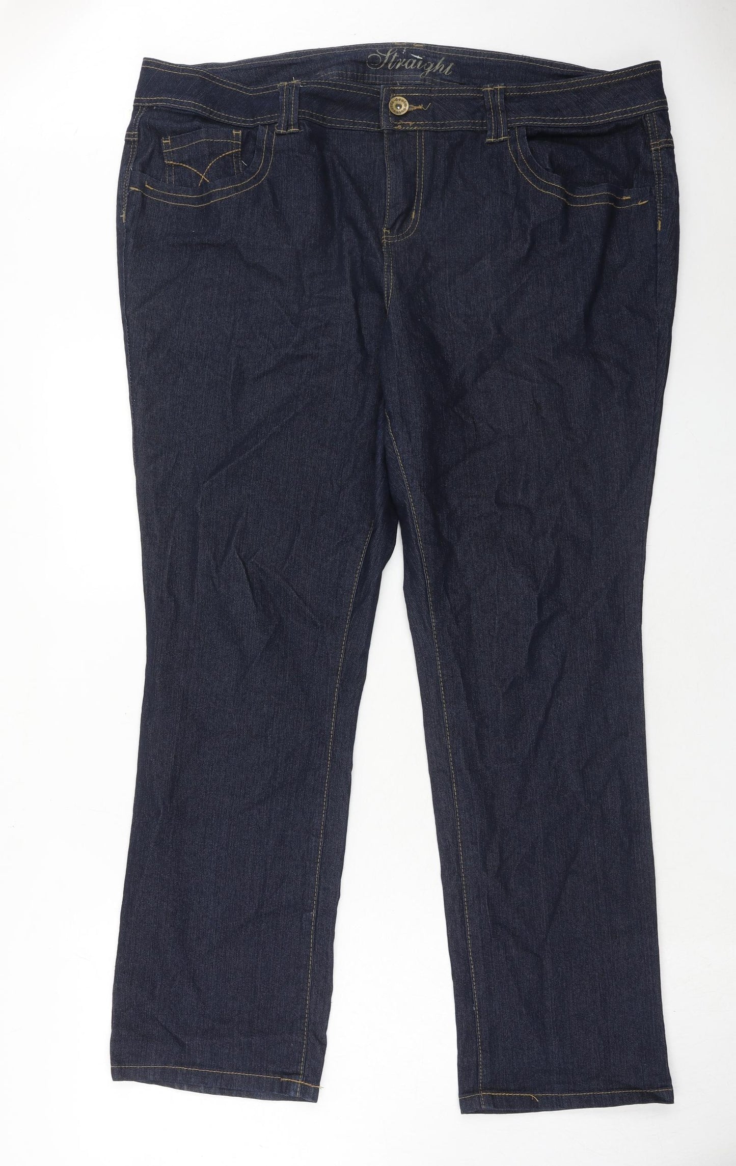 Evans Womens Blue Cotton Straight Jeans Size 22 Regular Zip