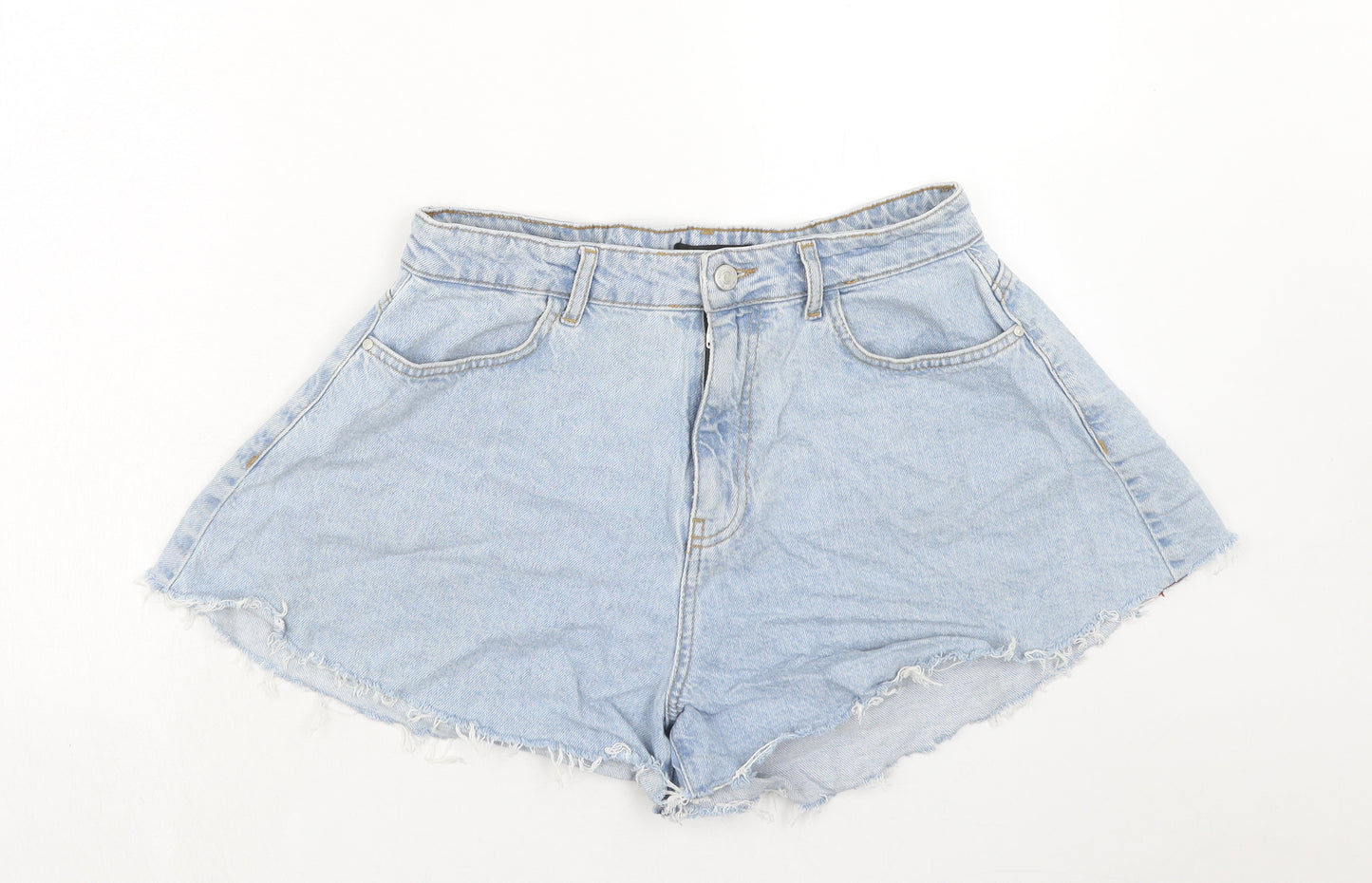 Missguided Womens Blue Cotton Cut-Off Shorts Size 10 Regular Zip