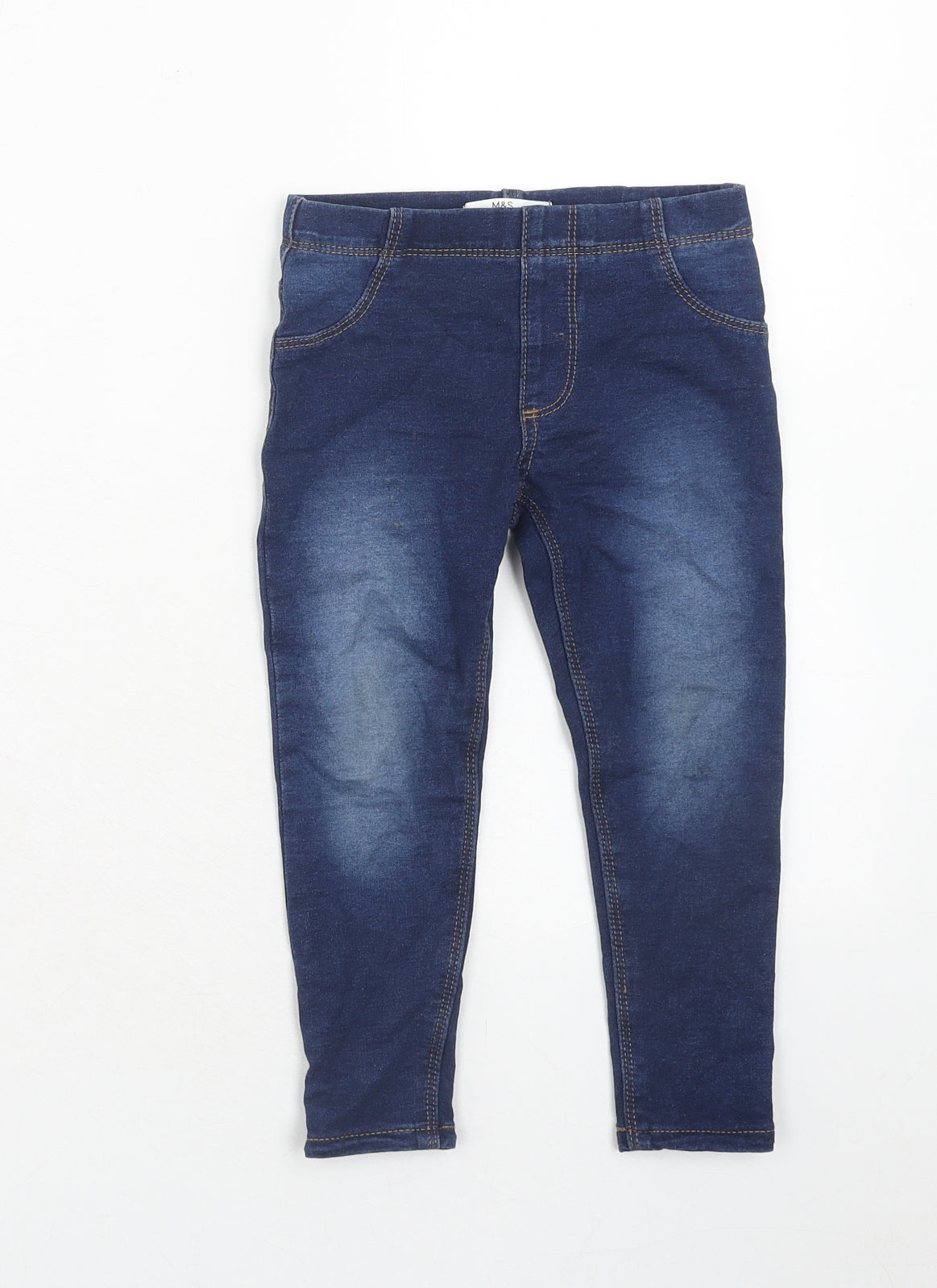 Marks and Spencer Girls Blue Cotton Skinny Jeans Size 3-4 Years Regular Pullover
