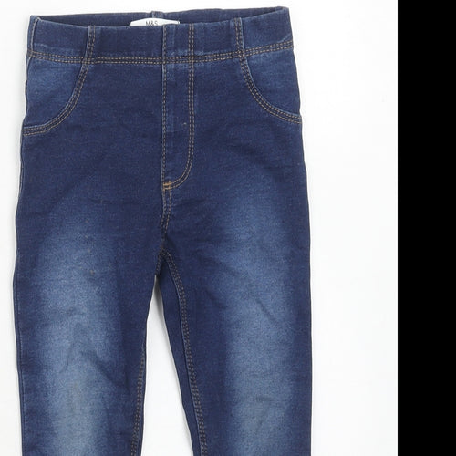 Marks and Spencer Girls Blue Cotton Skinny Jeans Size 3-4 Years Regular Pullover