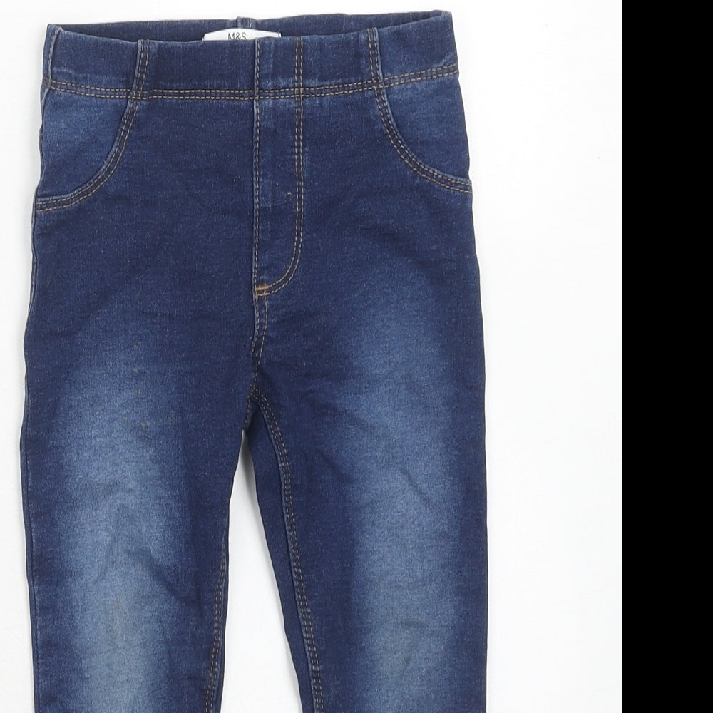 Marks and Spencer Girls Blue Cotton Skinny Jeans Size 3-4 Years Regular Pullover