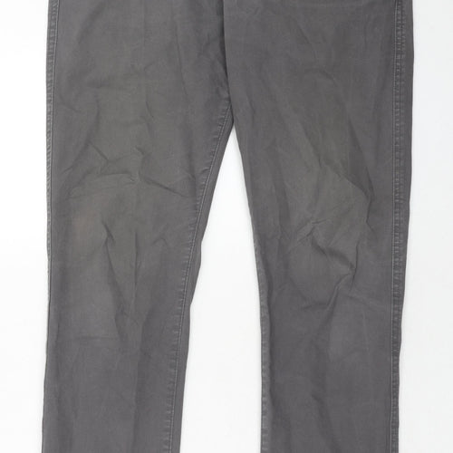 H&M Mens Grey Cotton Trousers Size 32 in Regular Zip