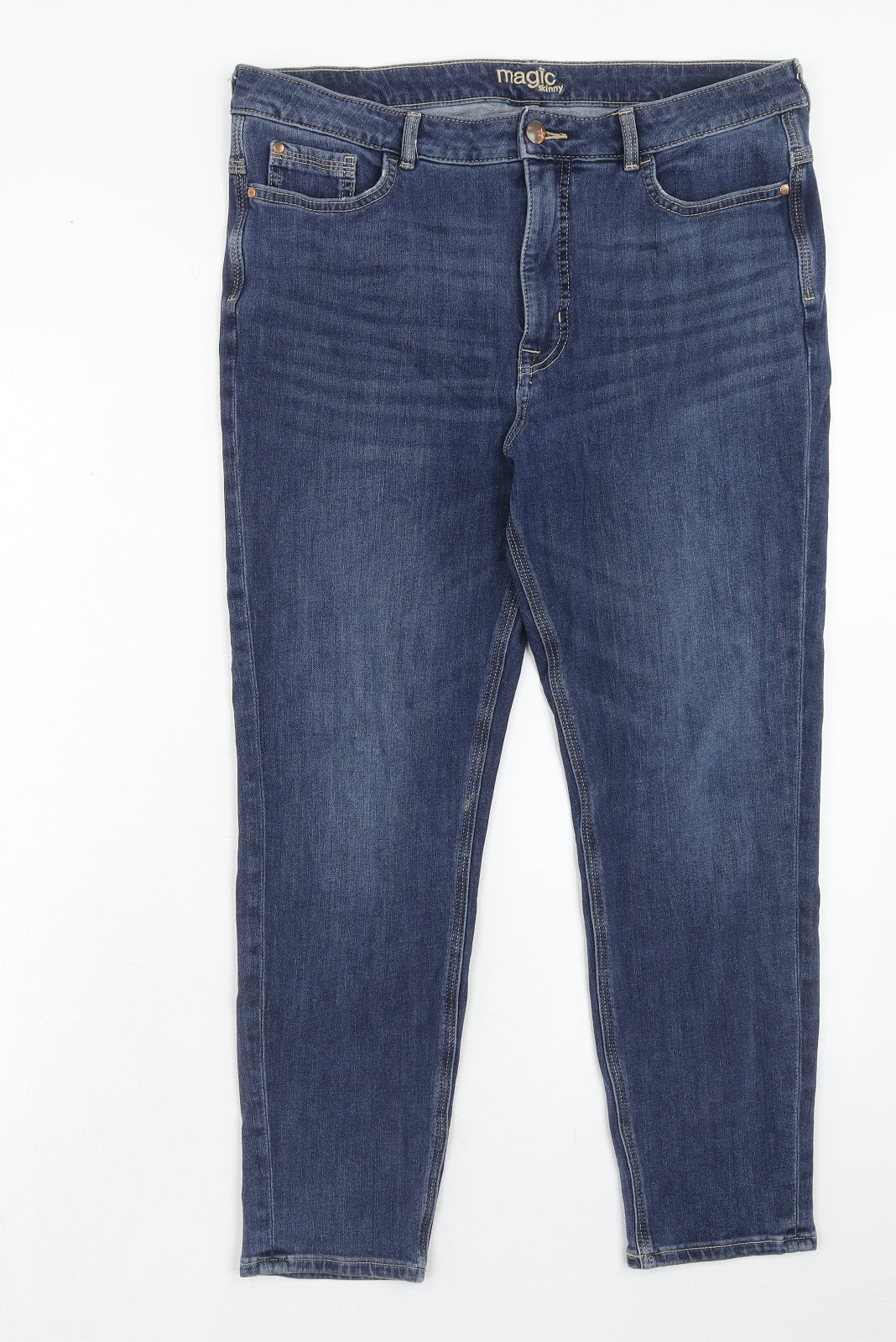 Marks and Spencer Womens Blue Cotton Skinny Jeans Size 16 Regular Zip
