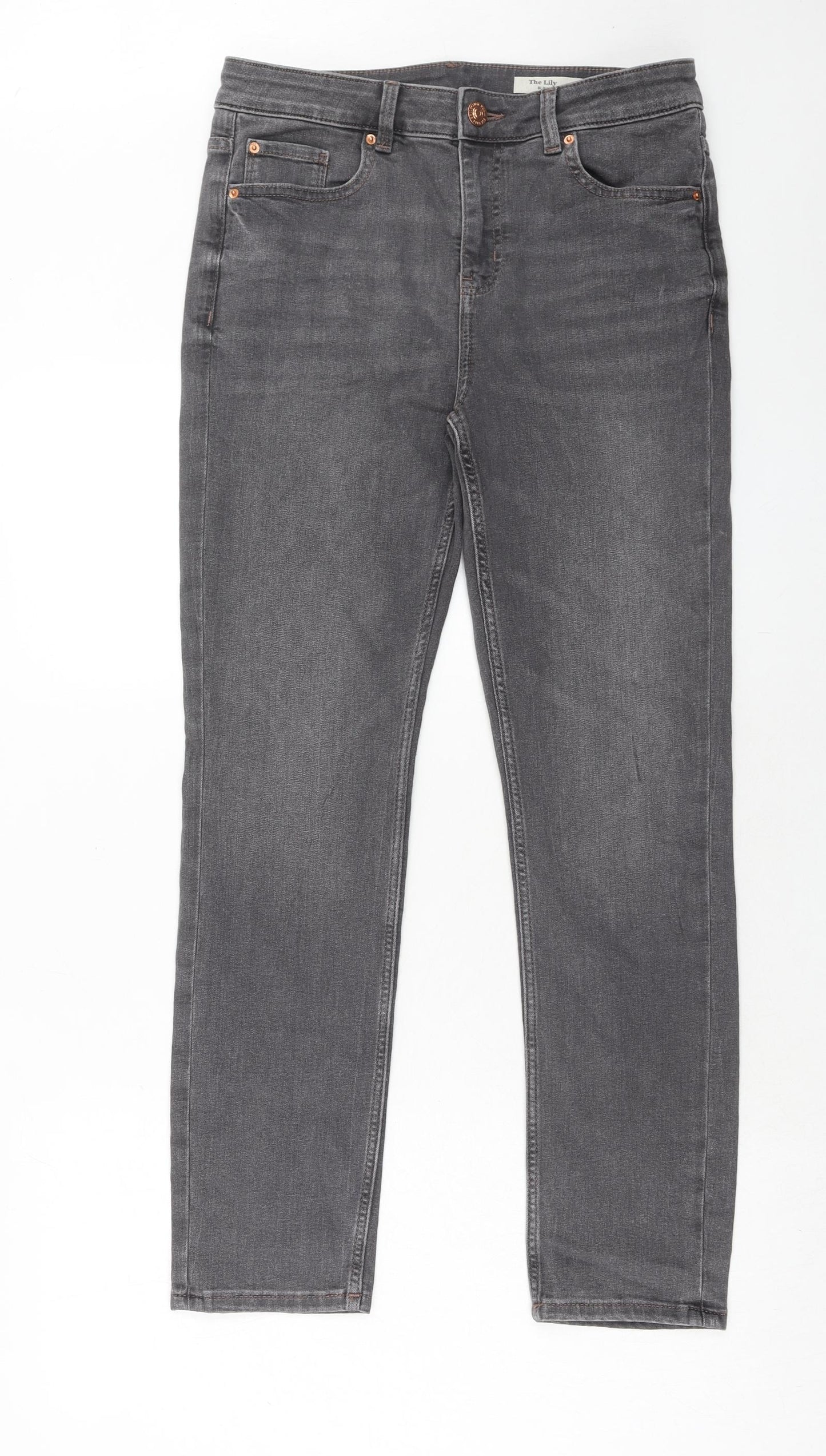 Marks and Spencer Womens Grey Cotton Skinny Jeans Size 12 Slim Zip