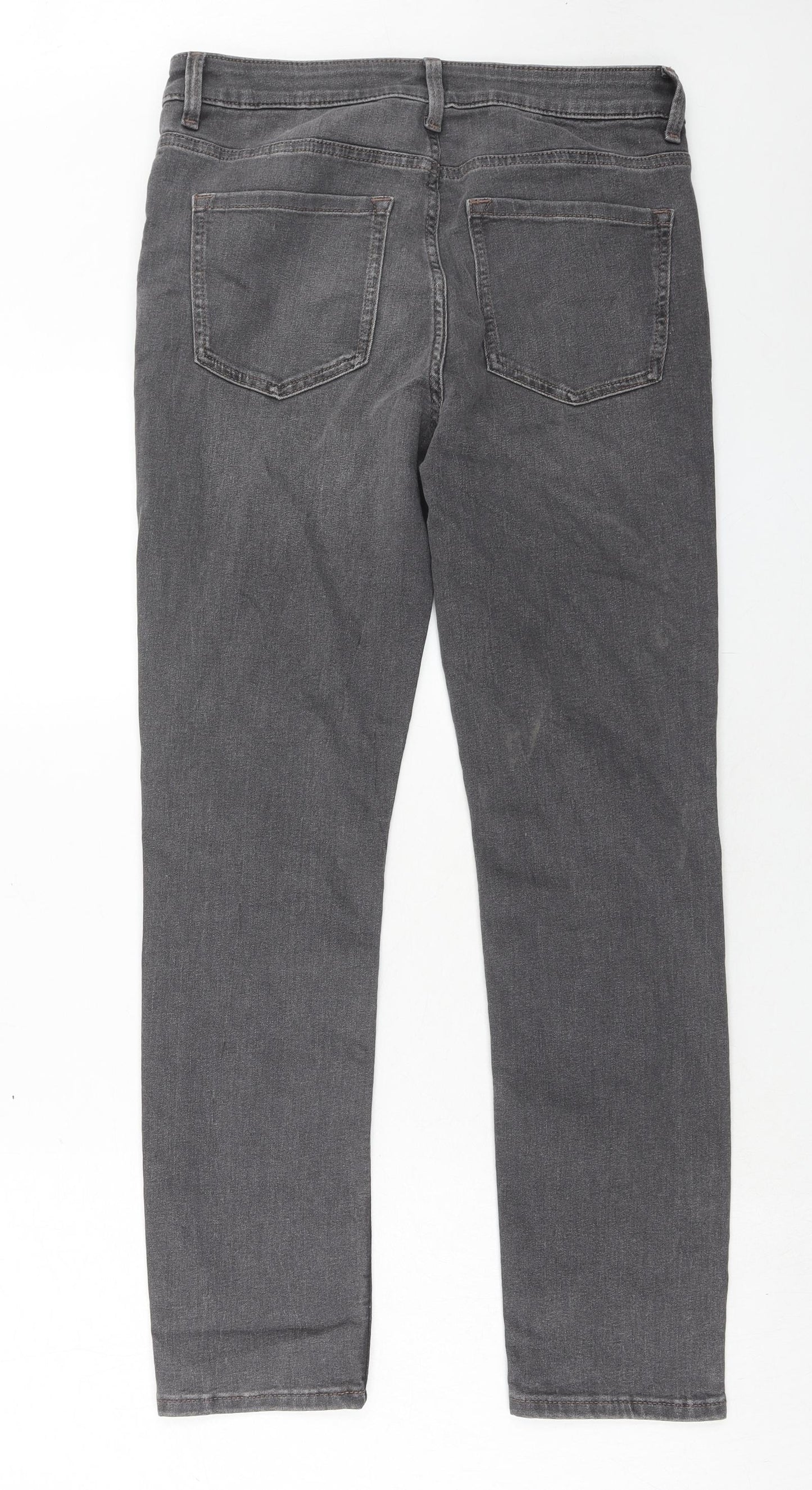 Marks and Spencer Womens Grey Cotton Skinny Jeans Size 12 Slim Zip