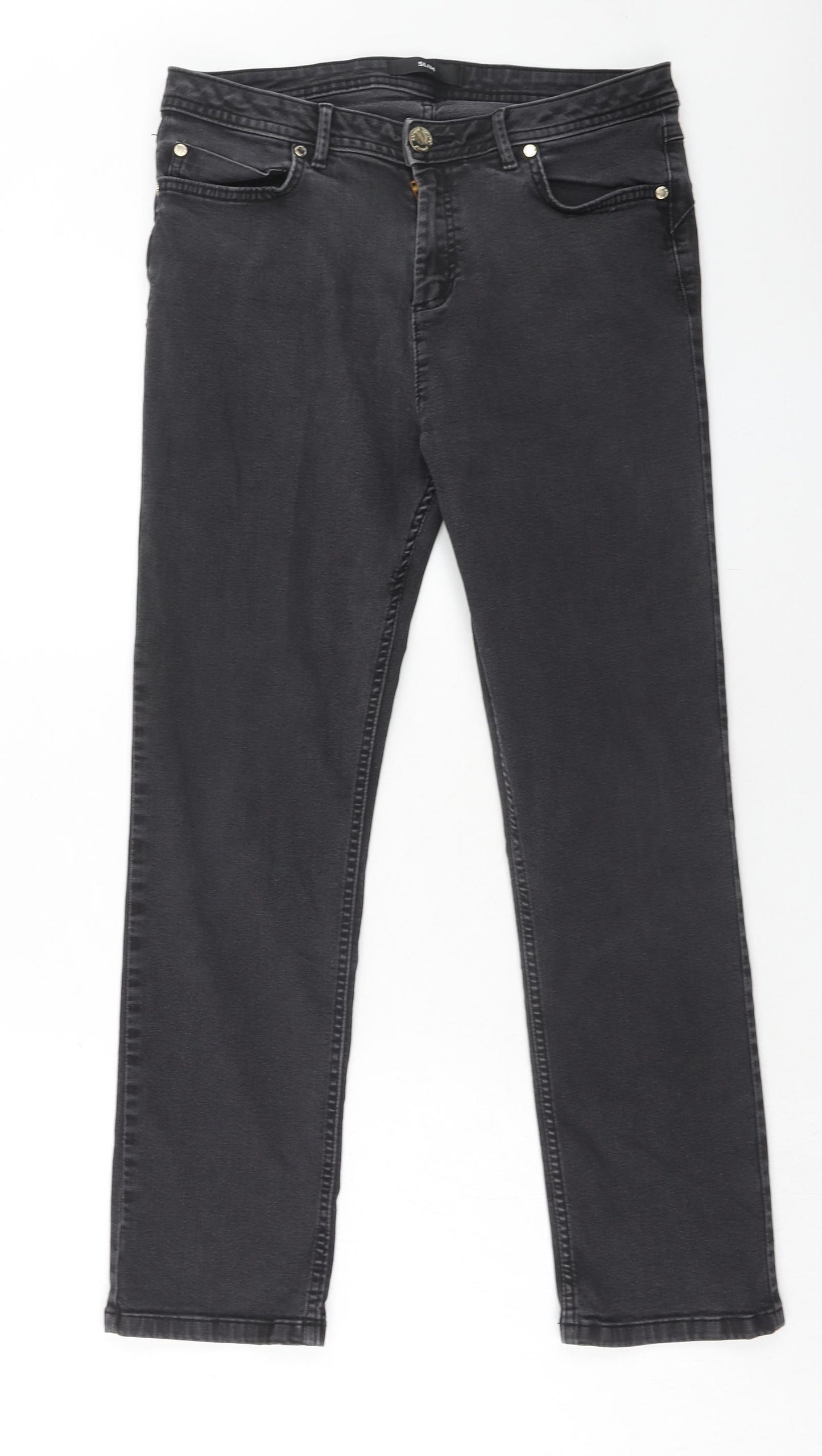 Marks and Spencer Womens Black Cotton Skinny Jeans Size 14 Slim Zip