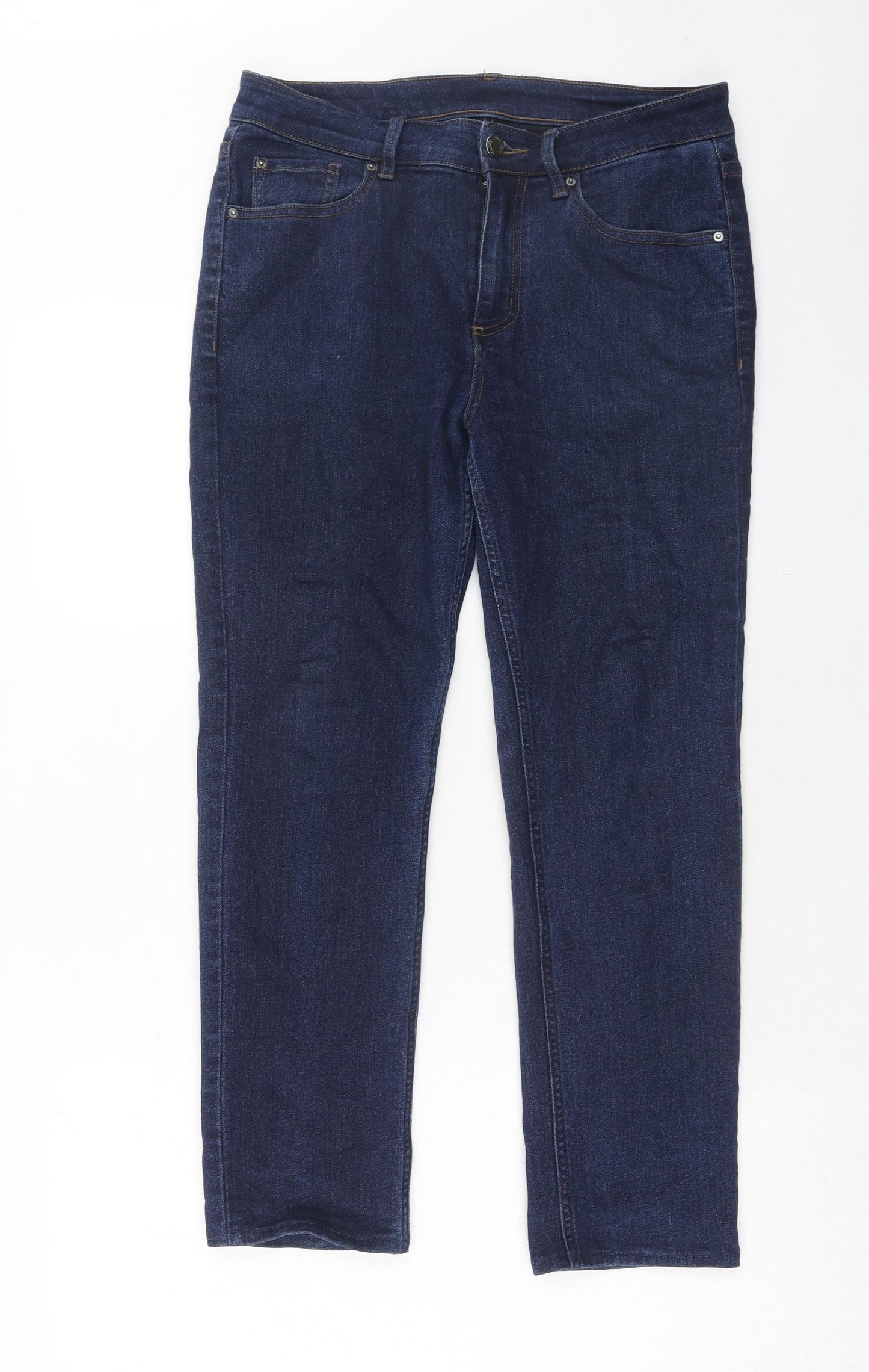 Marks and Spencer Womens Blue Cotton Straight Jeans Size 32 in Regular Zip
