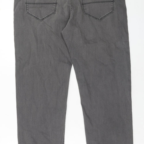 Marks and Spencer Mens Grey Cotton Straight Jeans Size 36 in L31 in Regular Zip
