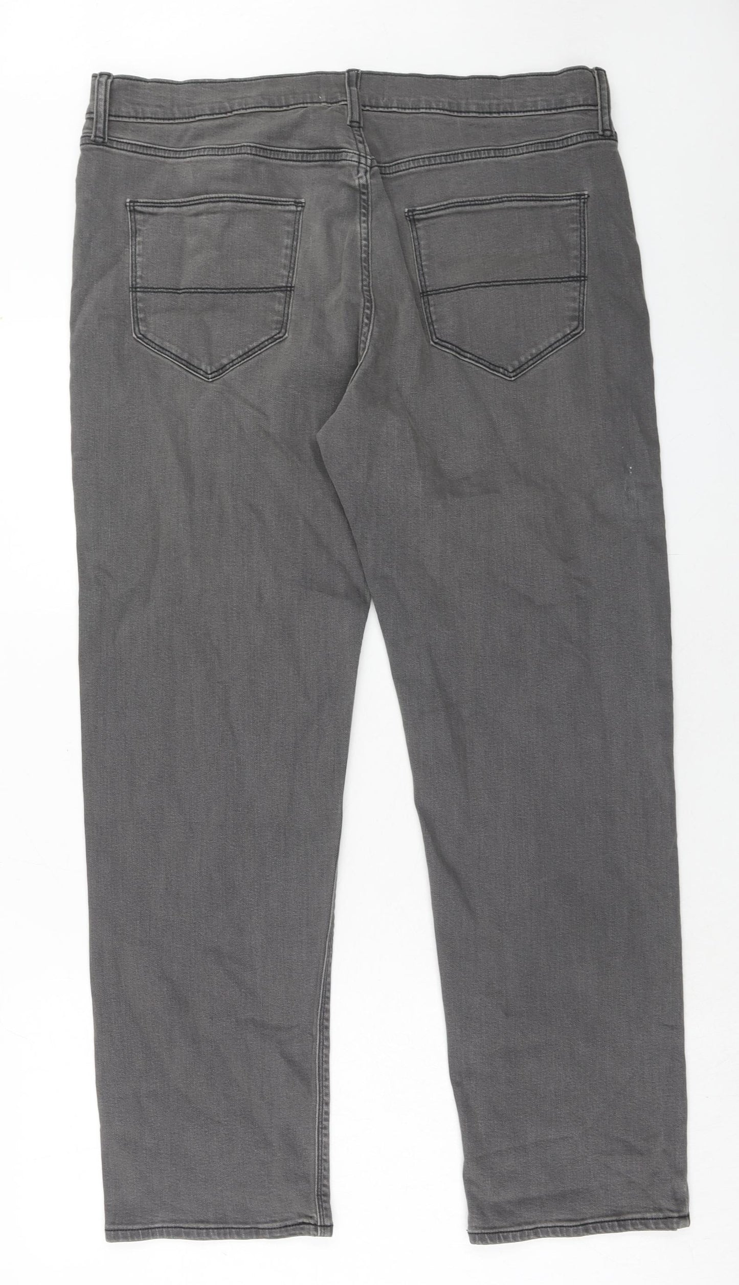 Marks and Spencer Mens Grey Cotton Straight Jeans Size 36 in L31 in Regular Zip