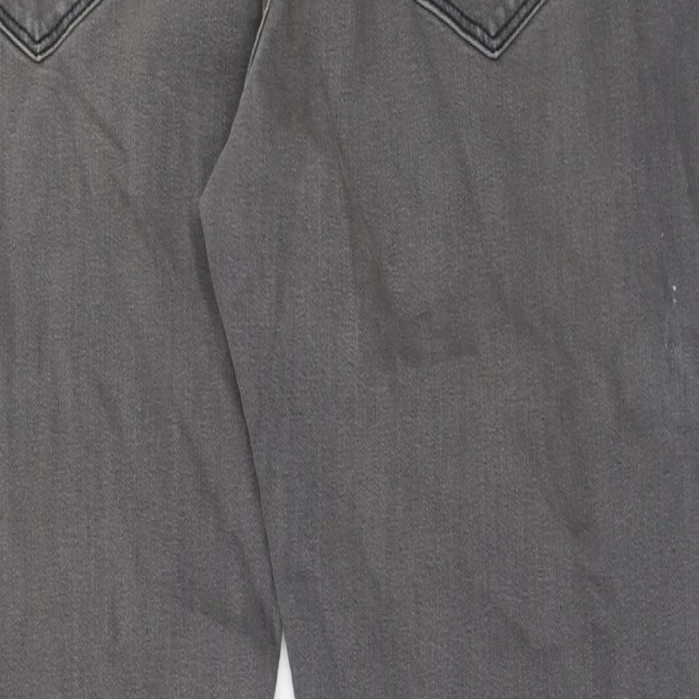 Marks and Spencer Mens Grey Cotton Straight Jeans Size 36 in L31 in Regular Zip