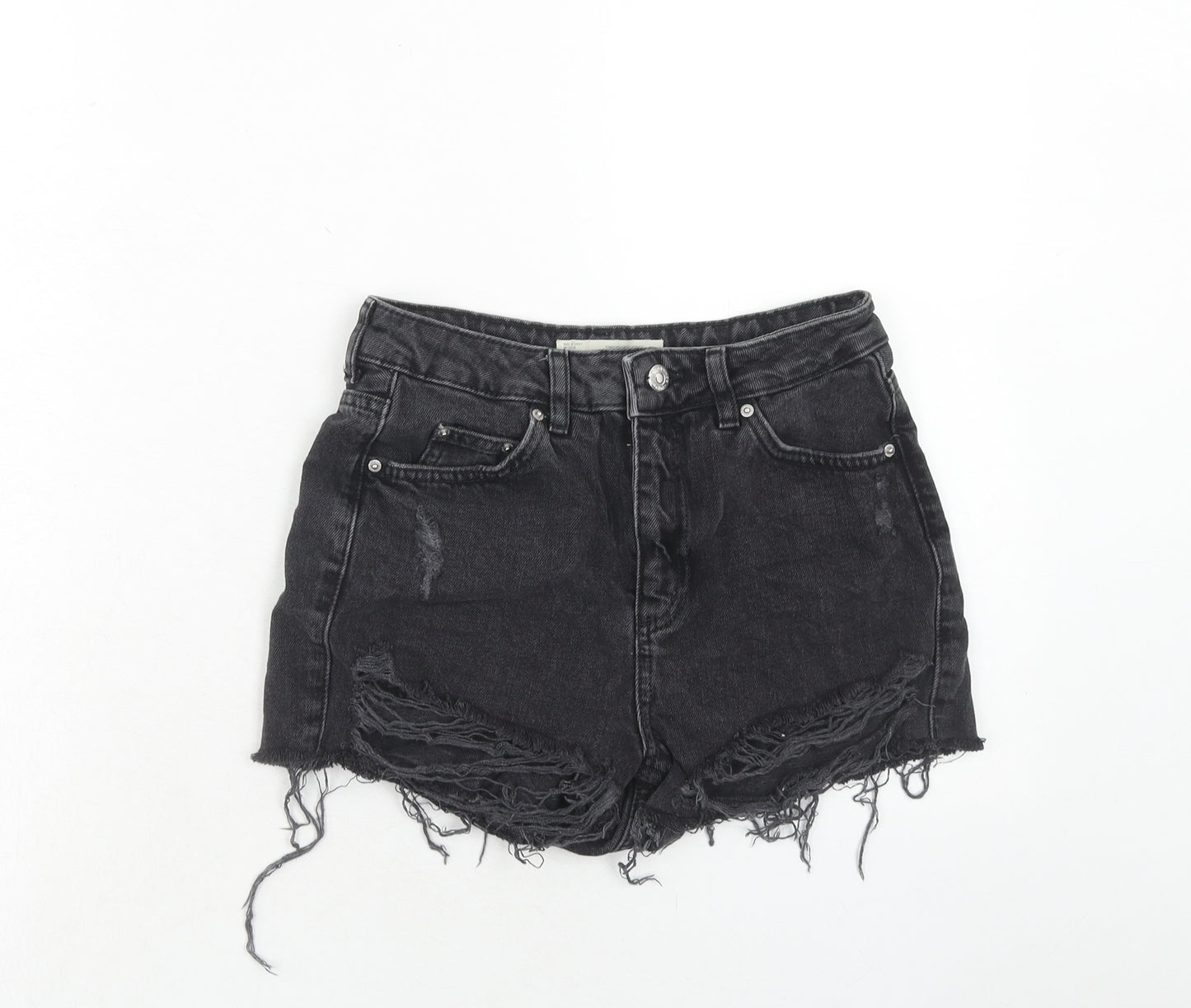 Topshop Womens Black Cotton Cut-Off Shorts Size 8 Regular Zip